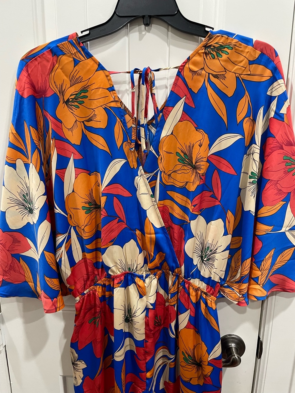 Easel Mirabelle Red Blue Orange Floral Wide Leg Jumpsuit Sz L NWT - Picture 7 of 9